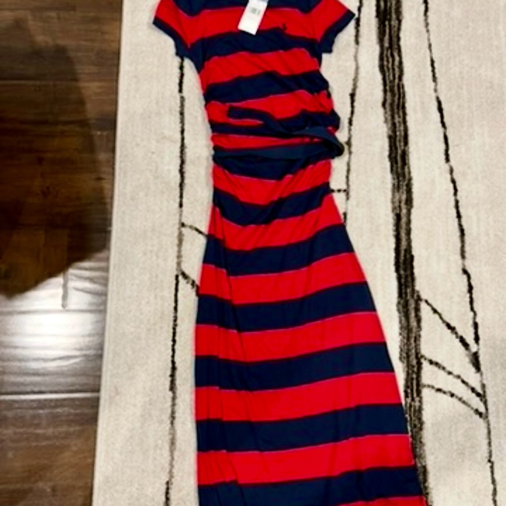 NWT! Ralph Lauren Polo Striped Red and Blue Maxi Dress